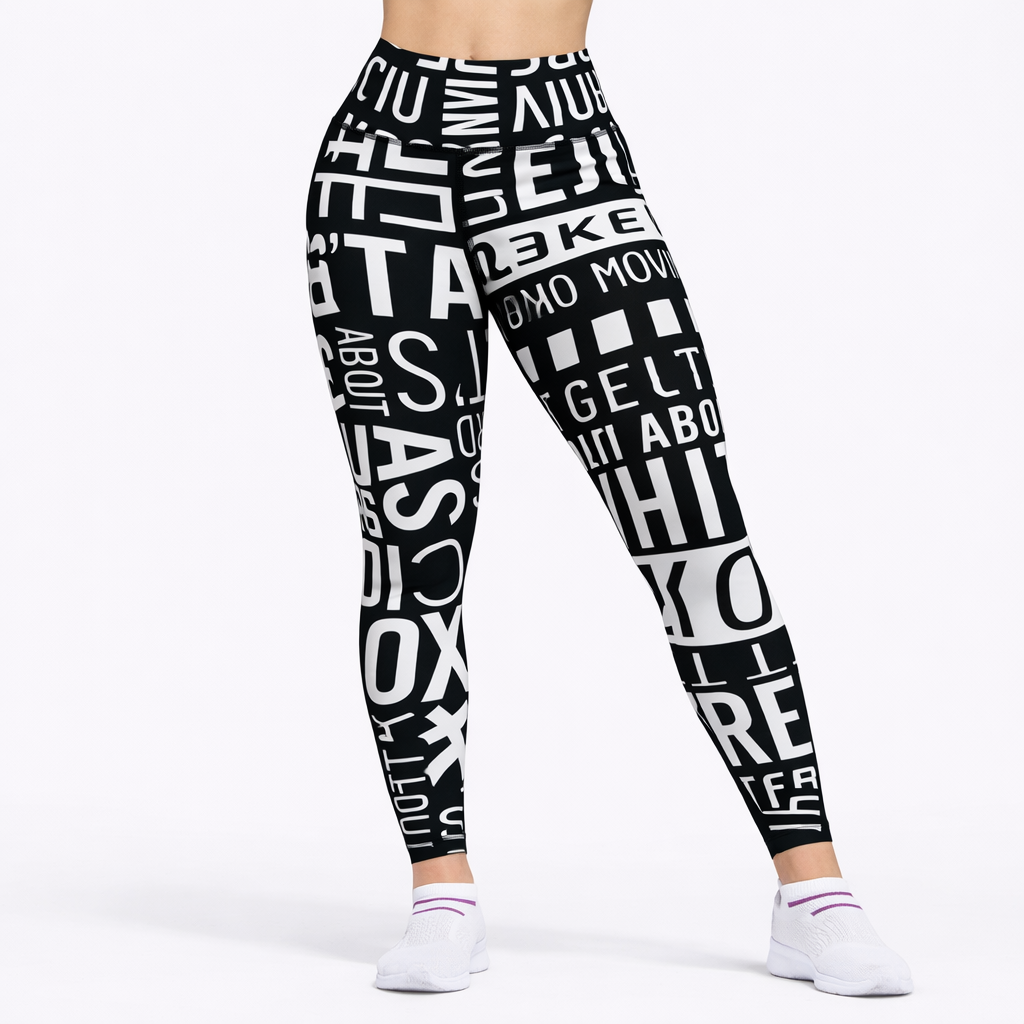 Leggings Suplex con Estampado de Tipografía Black & White | Alesportt